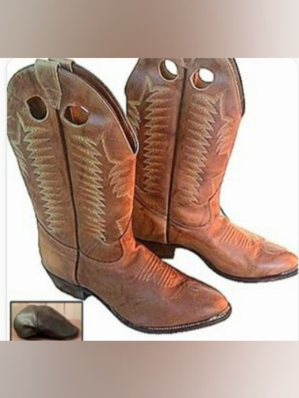 BOULET🫎Vintage Men's Genuine Leather CowboyTan Boots withToe Rand & Hat Sz:10